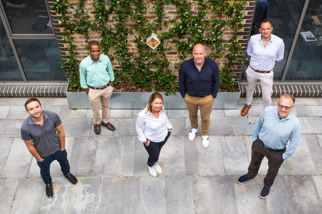 (l-r) Tom Mundy (COO, Goodlord); Donovan Frew (CTO, Goodlord); Jaime Tillyer (Head of Operations, Vouch); Simon Tillyer (MD, Vouch); Dan Hawkins (Head of Technology, Vouch); William Reeve (CEO)