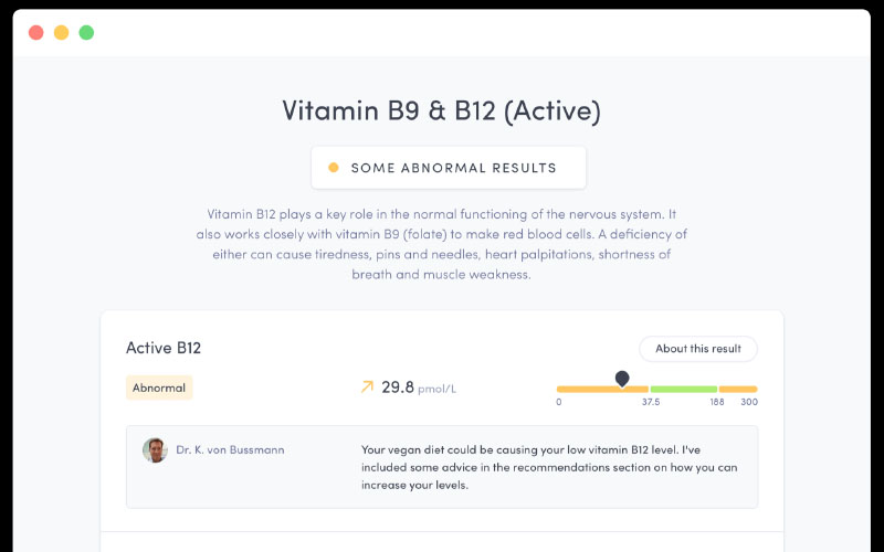 Thriva's dashboard shows a user's biomarkers